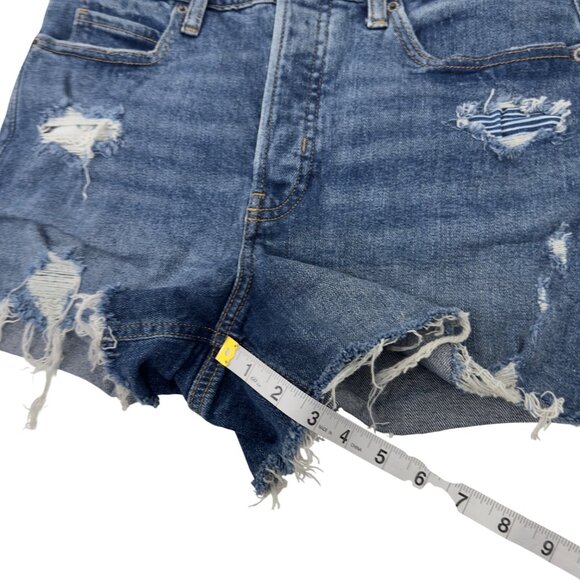Old Navy Womens Distressed Denim High Rise Shorts Size 10 Sky-Hi A-Line - Picture 7 of 9
